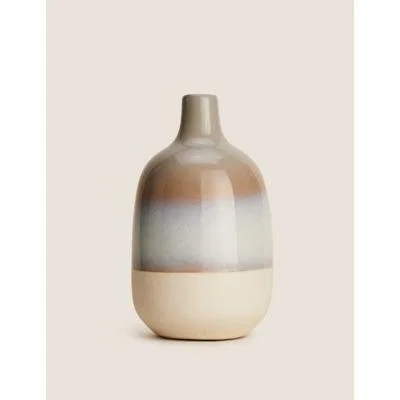 Marks & Spencer M&S Medium Reactive Glaze Bottle Vase - Grey Mix, Grey Mix