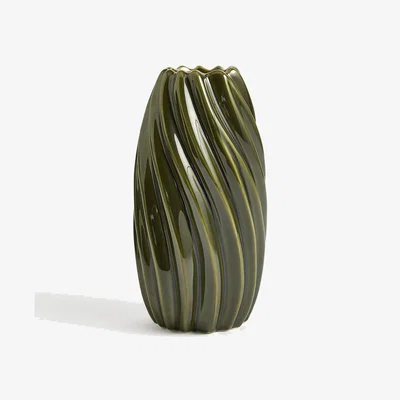Marks & Spencer M&S Small Reactive Glaze Ceramic Cylinder Vase - Green, Green