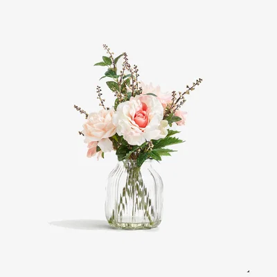 Marks & Spencer M&S Artificial Bouquet in Glass Vase - Pink, Pink