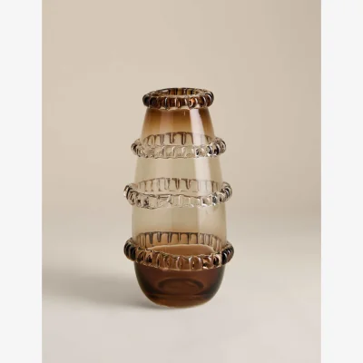 Marks & Spencer M&S Smoked Glass Textured Frill Vase Brown