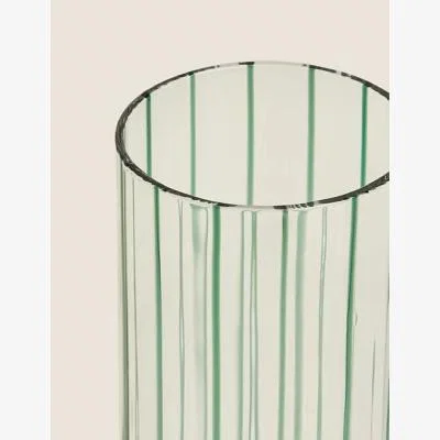 Marks & Spencer M&S Striped Cylinder Glass Vase - Green, Green,Pink