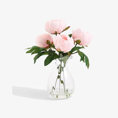 Marks & Spencer Moss & Sweetpea Artificial Peony Arrangement in Scallop Vase - Pink, Pink