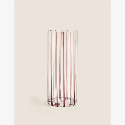 Marks & Spencer M&S Striped Cylinder Glass Vase - Pink, Pink