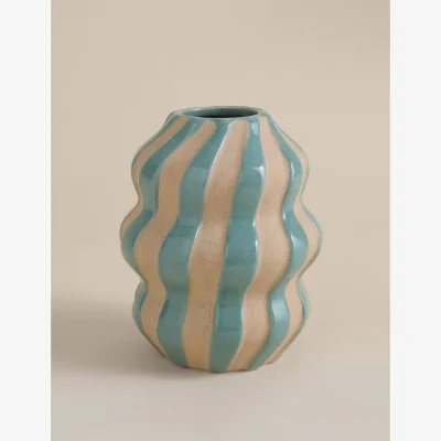 Marks & Spencer M&S Medium Striped Ceramic Vase Blue