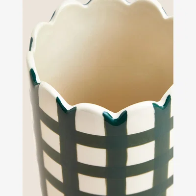 Marks & Spencer M&S Kirsten Ceramic Checked Vase - Green Mix, Green Mix