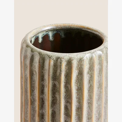 Marks & Spencer M&S Ribbed Reactive Glaze Ceramic Vase - Grey, Grey