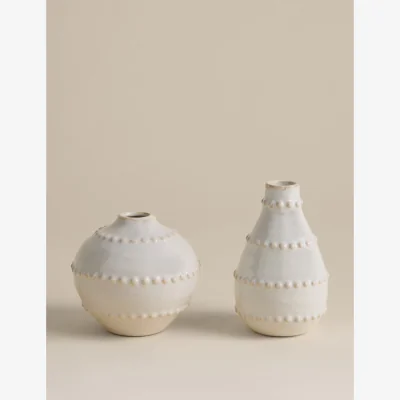 Marks & Spencer M&S Set of 2 Bobble Bud Ceramic Vases Soft White