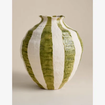Marks & Spencer M&S Striped Textured Ceramic Vase Green