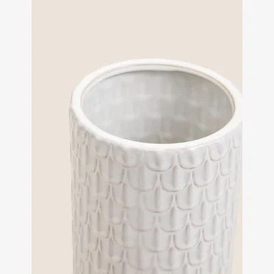 Marks & Spencer M&S Scallop Cylinder Vase - White, White