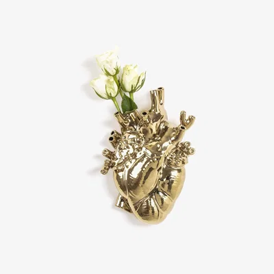 Made in Design Love in Bloom Vase - / Human heart by Seletti Gold/Metal