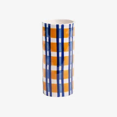 Made in Design Clash Check Vase ceramic multicoloured / Ø 8 x H 18 cm - Hand-painted - & klevering