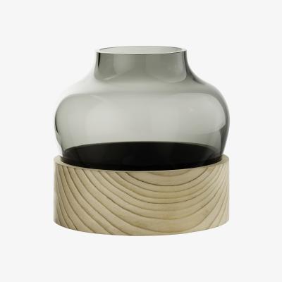 Made in Design Small Vase - Handblown glass and cedar - H 18,5 cm by Fritz Hansen Transparent/Natural wood