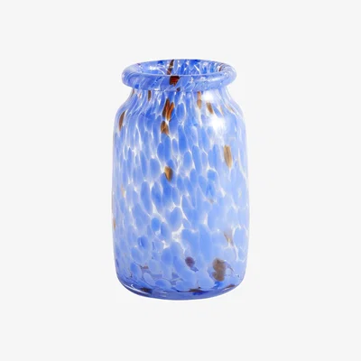 Made in Design Splash Roll Neck Medium Vase glass blue / Ø 14.5 x H 22.5 cm - Handmade - Hay