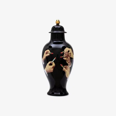 Made in Design Toiletpaper - Lipsticks Vase - / Ø 19.5 x H 46.5 cm - Porcelain by Seletti Black