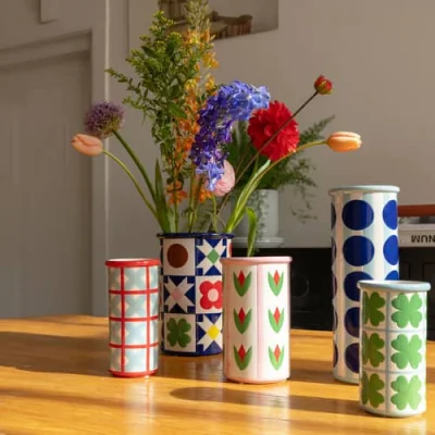 Made in Design Patch Clover Vase ceramic green / Ø 9 x H 16.5 cm - Hand-painted - & klevering