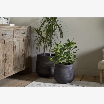 Nkuku nkuku Lmaga Metal Grooved Planter | Vases & Planters | Aged Black | Large