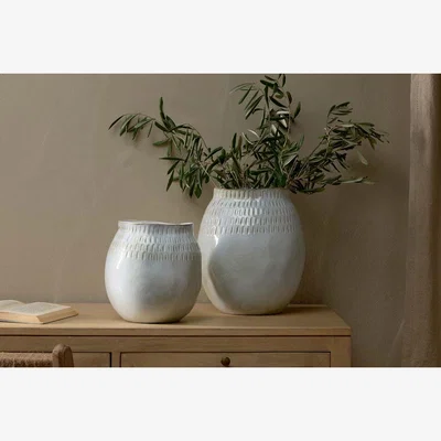 Nkuku nkuku Anjuna Reactive Glaze Ceramic Vase | Vases & Planters | Reactive White | Small