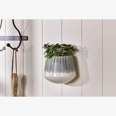 Nkuku nkuku Matamba Ceramic Wall Hung Planter | Vases & Planters | Black Lines | Small