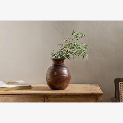 Nkuku Nkuku Kiaan Reclaimed Traditional Wide Pot | Gift Jewellery & Accessories | Dark Stain
