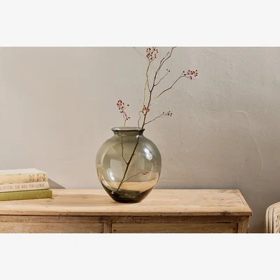 Nkuku Nkuku Vanita Glass Vase | Vases & Planters | Smoke | Wide