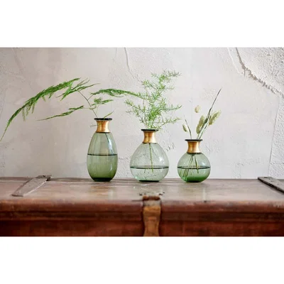 Nkuku Nkuku Miza Mini Glass Vase | Vases & Planters | Green | Medium 14 x 11 cm (Diameter)