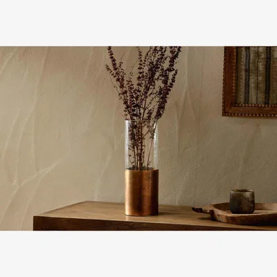 Nkuku nkuku Khila Metal & Glass Vase | Vases & Planters | Antique Brass