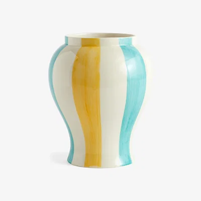 Nordic Nest HAY Sobremesa stripe vase L 25 cm Green-yellow