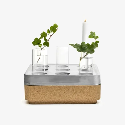 Nordic Nest Born In Sweden Stumpastaken Small gift set Aluminum. Cork bowl nature. 4-pack vases. matches