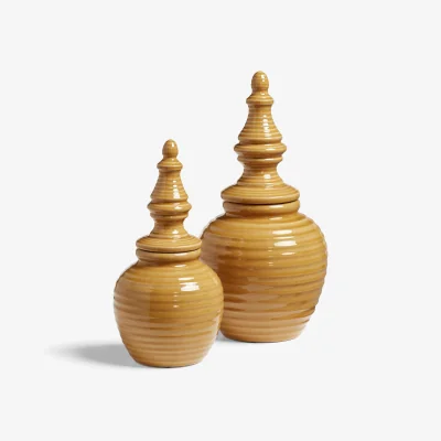 OKA OKA, Adorno Lidded Objet Pair - Mustard, Vase