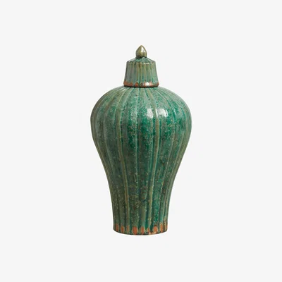OKA OKA, Quinglong Lidded Vase - Antique Green, Vases, Ceramic