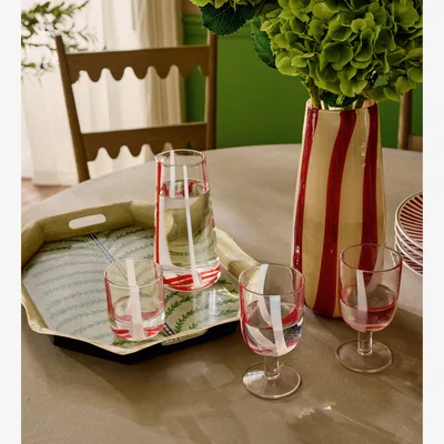 OKA OKA, Twistle Glass Vase - Red/Antiqued White, Vase
