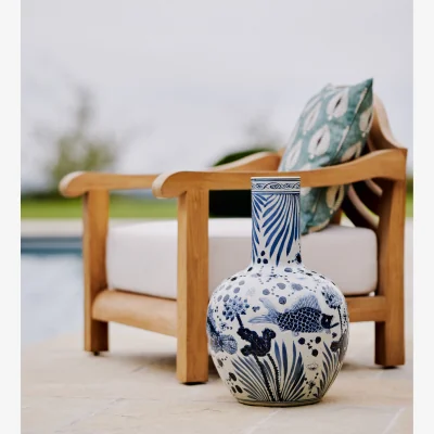 OKA OKA, Large Zhoushan Vase - Blue/White, Vase