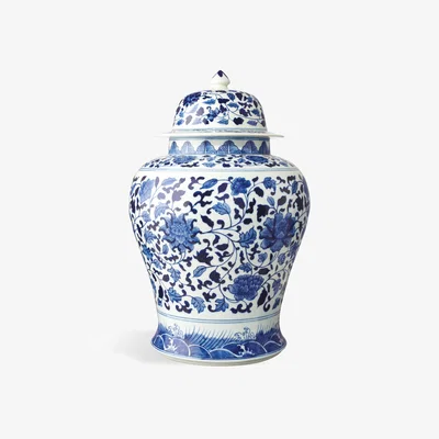 OKA OKA, Giant Mandarin Hand-Painted Lidded Jar - Blue/White, Decorative Pot