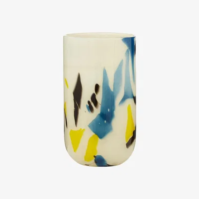 Olivia's Olivia's Carabella Small Glass Vase Abstract in Yellow, Blue & Black