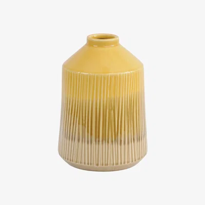 Olivia's Libra Yellow Stoneware Bottle Vase With Blended Glaze, Large