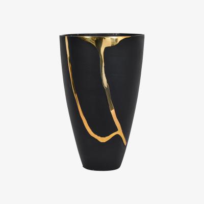 Olivia's Libra Luxurious Glamour Collection - Arizona Black Aluminium Large Vase With Gold Lava Detail