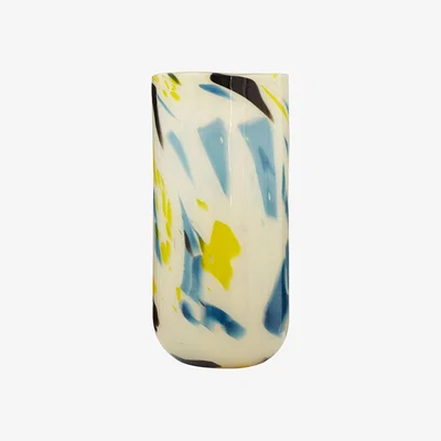 Olivia's Olivia's Carabella Glass Vase Abstract in Yellow, Blue & Black