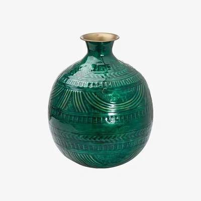 Olivia's Hill Interiors Aztec Collection Brass Embossed Ceramic Dipped Squat Vase