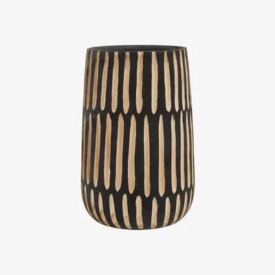 Olivia's Olivia's Abia Engraved Wooden Vase in Black & Natural