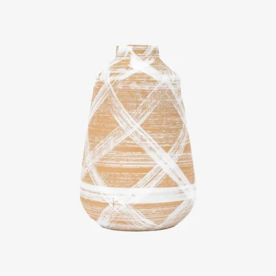 Downtown Tarka Reactive Large Stoneware Vase - Brown/White