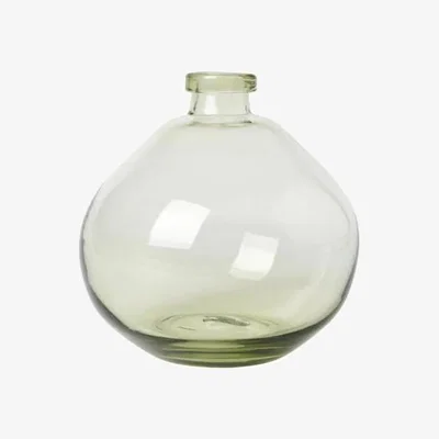 Downtown BHS Recycled Round Glass Vase - Green