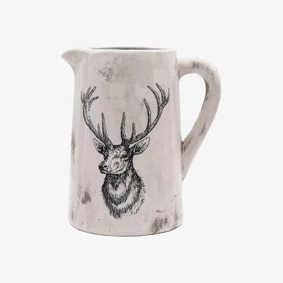 Downtown Stag Large Pitcher Vase - Distressed In White/Grey