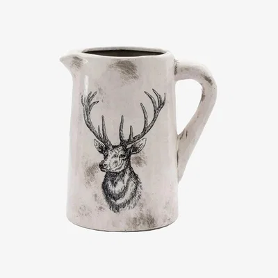 Downtown Stag Medium Pitcher Vase - Distressed In white/Grey