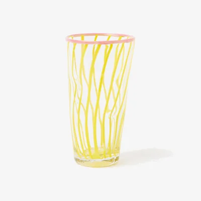 Oliver Bonas Aine Yellow Stripe Tall Glass Vase