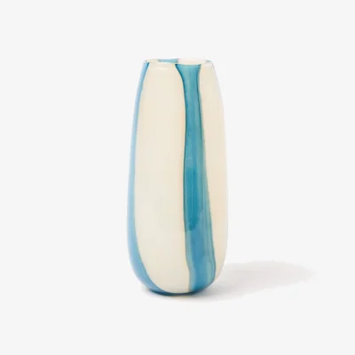 Oliver Bonas Orli Blue Stripe Tall Glass Vase