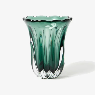 Oliver Bonas Assiya Wide Fluted Green Glass Vase