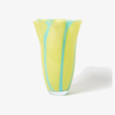 Oliver Bonas Aziza Yellow Stripe Large Glass Vase