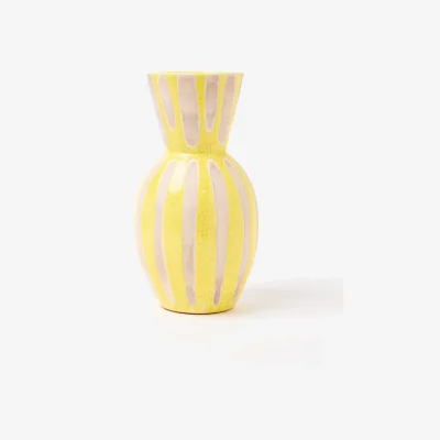 Oliver Bonas Kairi Yellow Crackle Large Striped Ceramic Vase