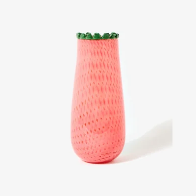 Oliver Bonas Aya Pink Scalloped Tall Glass Vase