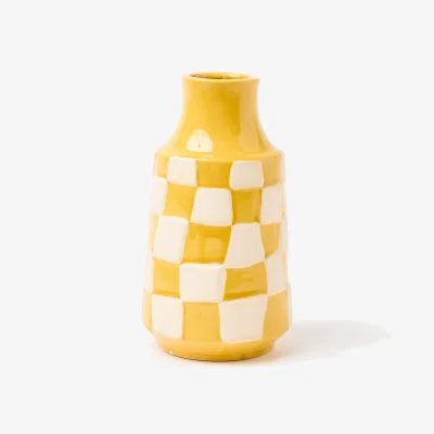 Oliver Bonas Pambo Yellow Chequerboard Ceramic Vase